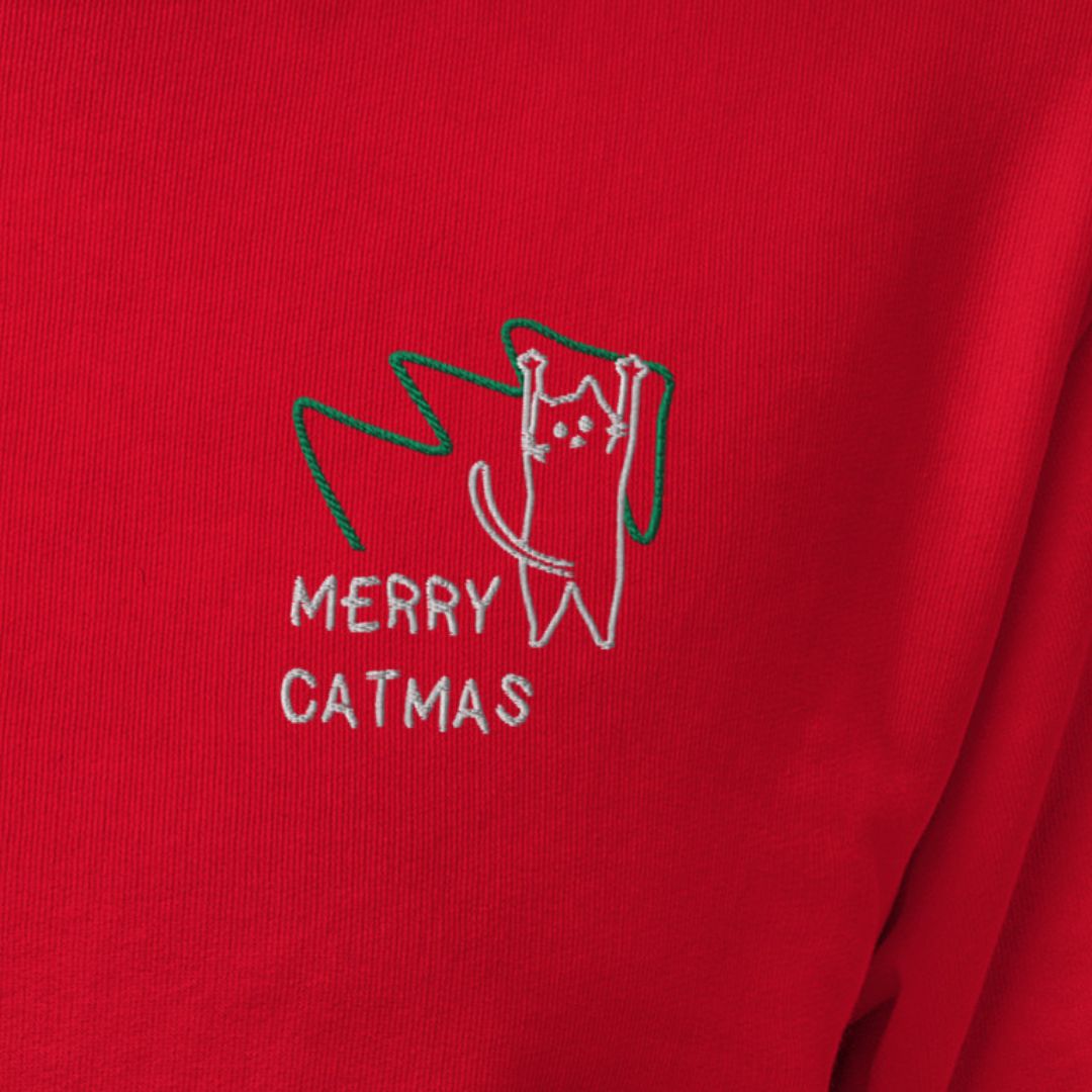 Felpa Girocollo Con Ricamo - Merry Catmas - Speciale Natale - Eco Friendly