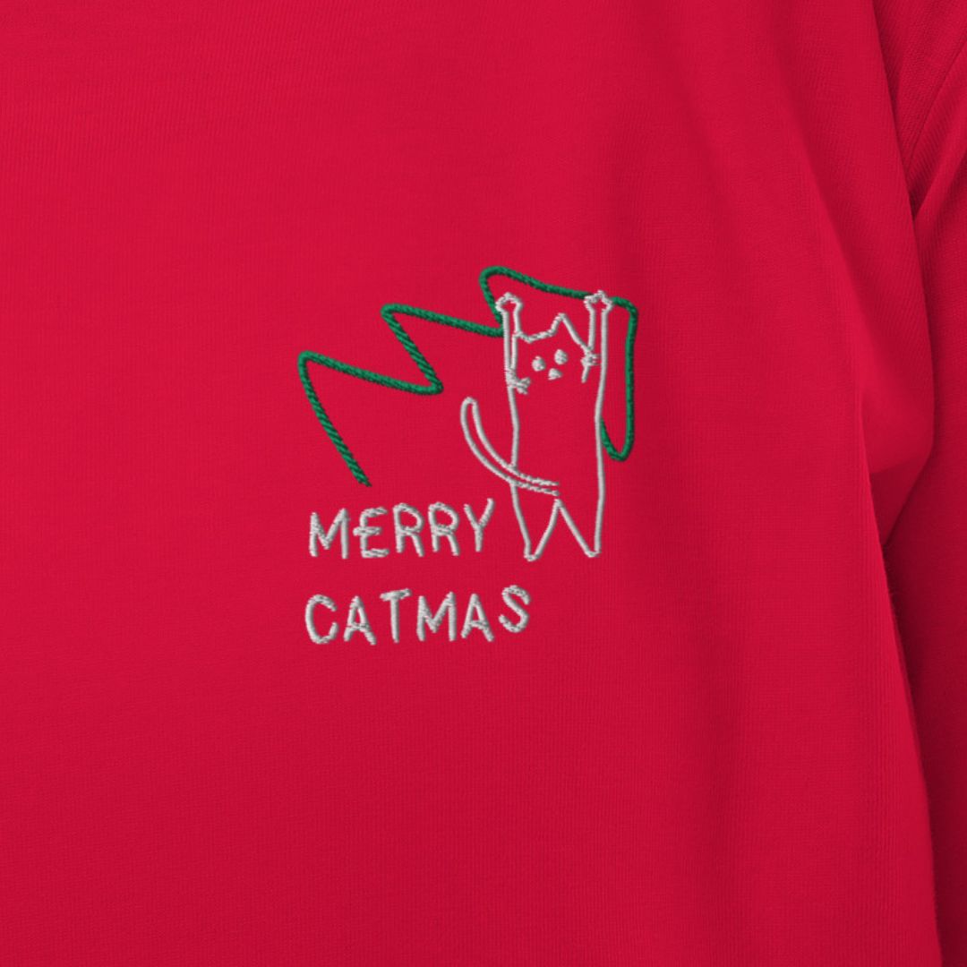 T-shirt Unisex - Ricamo - Merry Catmas - Speciale Natale - Cotone Bio