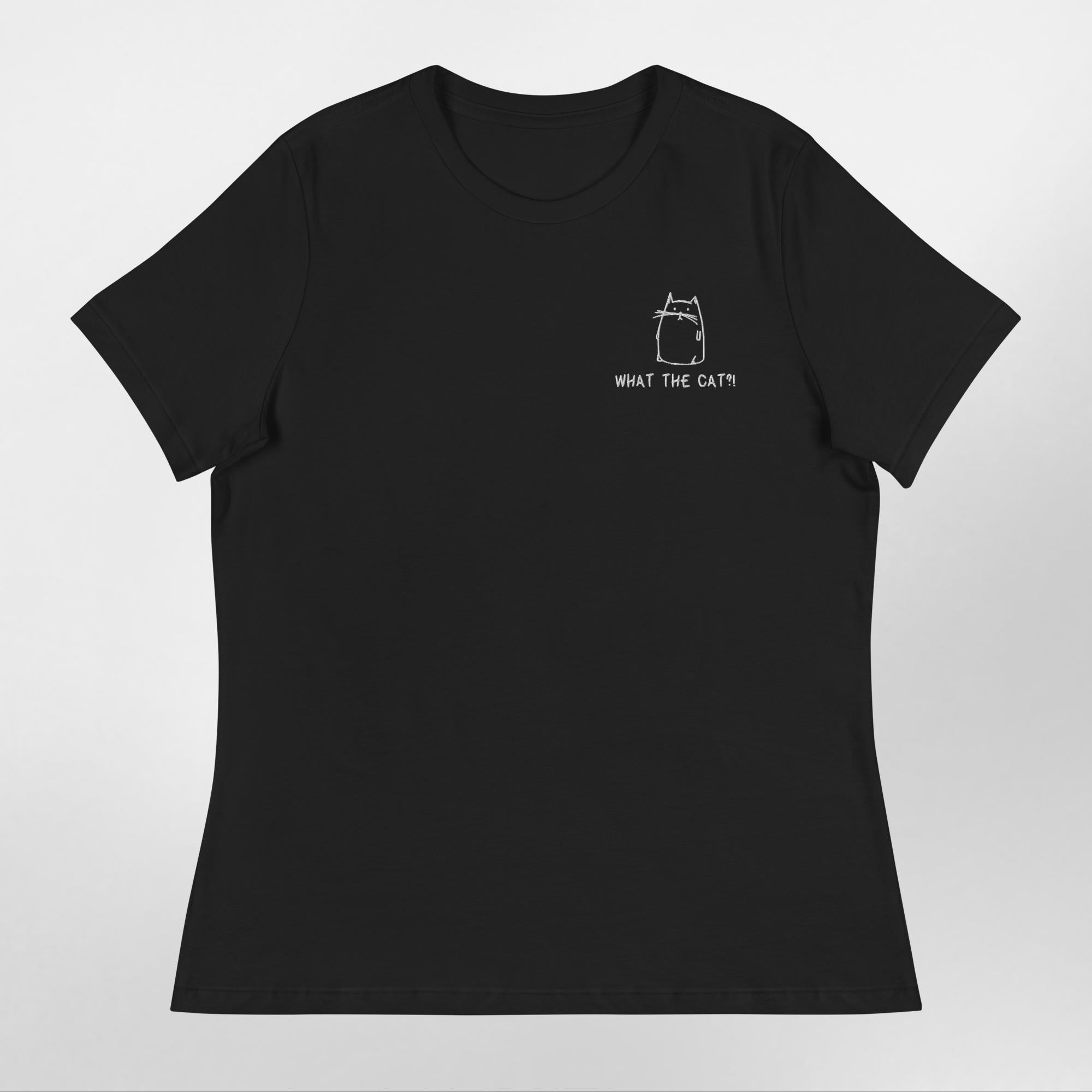 T-shirt Donna - Ricamo - What The Cat?! - Cotone Airlume